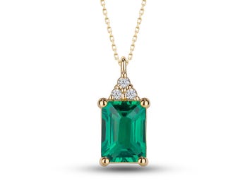 Emerald Gold Necklace, Natural Diamond Pendant, May Birthstone Jewelry, Mothers Day Gift