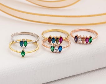 Family Birthstone Ring, Marquise Gemstone Ring, Personalized Gift For Mom