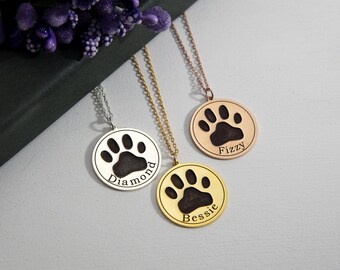 Custom Pet Name Necklace, Personalized Paw Print Pendant, Dog Cat Memorial Gift For Pet Lovers