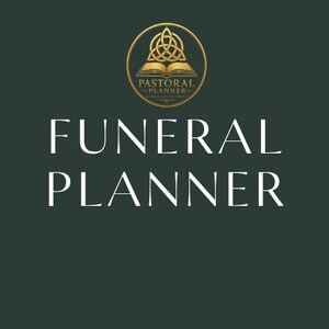May include: A dark green square graphic featuring a gold circular logo at the top with a Celtic knot and an open book icon. Below the logo, the text reads PASTORAL PLANNER in small gold letters, followed by the words FUNERAL PLANNER in large white.