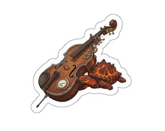 Steampunk Lava Turtle Cello Sticker, Fantasy Musician Vinyl Decal for Laptop and Car