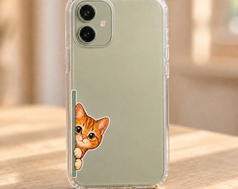 Orangefarbener Katzen-Telefon-Späher-Aufkleber