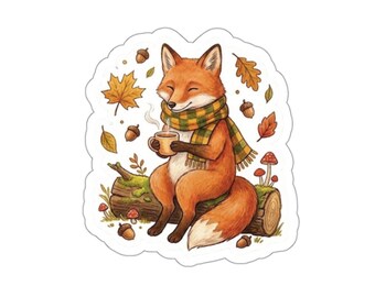 Cozy Fox Sipping Tea Sticker - Aesthetic Cottagecore Forest Art