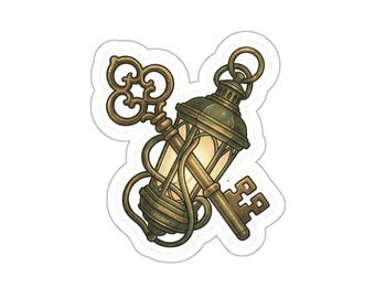 Antique Lantern and Skeleton Key Die-Cut Sticker | Vintage Keylight Sticker