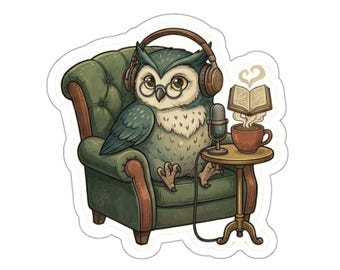 Cozy Owl Podcasting Sticker | Die-Cut Sticker