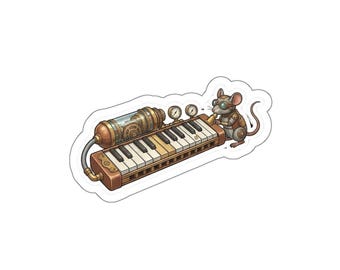 Steampunk Melodica with Mouse Die-Cut Stickers | Musical Instrument Vinyl Sticker