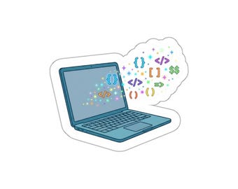 Laptop mit Codeblase gestanzter Aufkleber | Programmier-Aufkleber