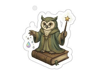 Wizard Owl on Spellbook Die-Cut Stickers | Magical Nature, Fantasy