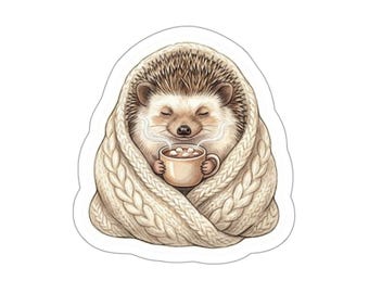Cozy Hedgehog with Hot Cocoa Die-Cut Stickers | Cute Winter Animal Sticker