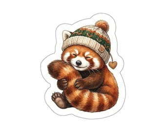 Red Panda in Knit Beanie sticker | Die-Cut Sticker, Cute Animal Vinyl