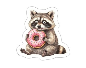Raccoon with Pink Donut Sticker | Die-Cut Sticker