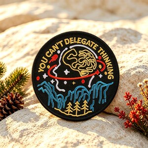 Dark Academia Embroidered Patch, Philosophical Brain Mountain Badge, Outdoor Adventure Gift