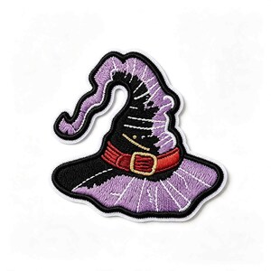 Witch Hat Halloween Embroidery Iron‑On Patch, Spooky Wizard Hat Applique for Clothing, Jacket, Hoodie, Jeans, Backpack, Bag and Shoes Decor