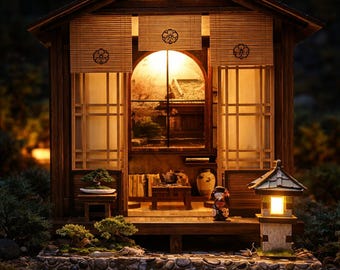 Japanese Zen House Miniature with LED Lights – Traditional Kyoto Room Diorama, Bonsai Shelf Decor, Japandi Home Gift, Japan Lover