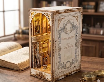 DIY Baroque Dreams Book Nook Kit with LED Fireplace — Luxury Miniature Bookshelf Insert — Advanced Wooden Craft Kit — Unique Gift