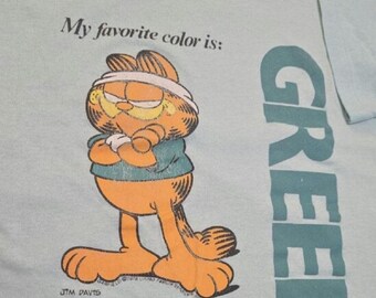 Vintage 1978 Garfield My Favorite Color is Green Tee | Flirts Brand | Size XXL | Jim Davis Licensed Graphic Tee | 80s 90s Vintage Shirt