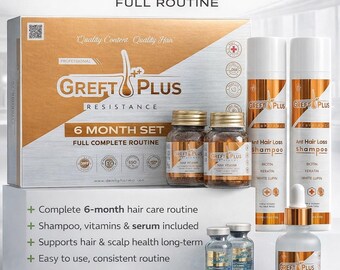 Greft Plus hårvårdsset 6 månaders kit Schampo Serum Vitaminer Komplett hårrutin Hårbottenvårdsset