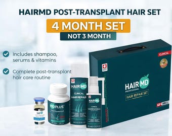 HairMD Set efter hårtransplantation 4 månaders kit Schampo Serum Vitaminer Hårvård Återhämtningsrutin