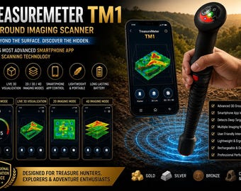 TreasureMeter TM1 3D-markavbildningsskanner | Bärbar underjordisk prospekteringsenhet | Smart app-ansluten detektor