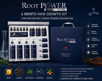 ROOT POWER 6 månaders hårvårdskit | Hårväxt- och anti-håravfallskit | Rutin för tjockt och fylligare hår | Kliniskt hårvårdssystem