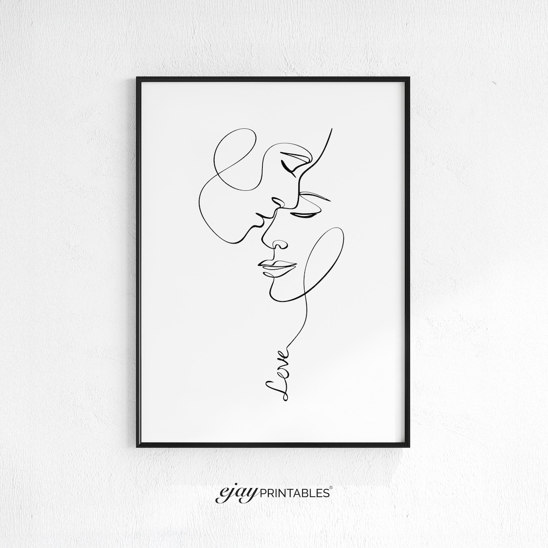 Simplistic Modre Line Drawing Minimalist Couple Wall Art, Modern Line Drawing Poster, Black and White ...