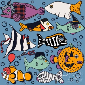 Halloween Fish -  seamless repeating pattern digital fabric file printable scrapbook paper