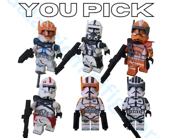 Kapitein Vaghn, commandant Wolf, commandant bommenwerpers, commandant Neyo, commandant Cody Reg. En Empire Star Wars Customs met blasters