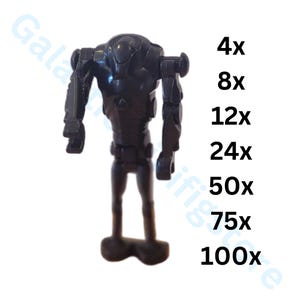 May include: A black plastic action figure of a robot with a rounded head, two arms, and two legs. The figure is standing upright. Text on the right side of the image reads: 4x, 8x, 12x, 24x, 50x, 75x, 100x.