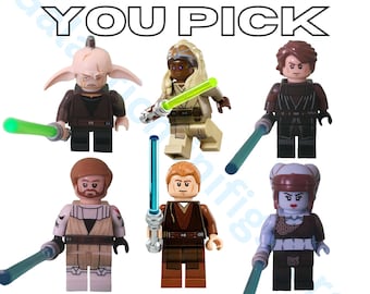 Star Wars Customs Even Piell, Adi Gallia, Anakin Skywalker, Obiwan Kenobi, Young Anakin Skywalker, and Aayla Secura With Lightsabers