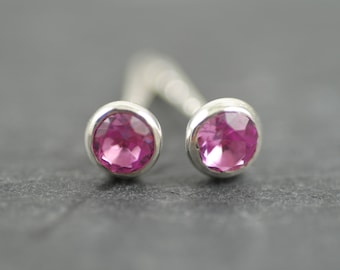 Simulated Pink Tourmaline & Sterling Silver Stud Earrings