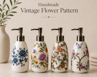 Handcrafted Vintage Floral Ceramic Soap Dispenser, Elegant Bathroom Decor