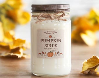Pumpkin Spice Pure Soy Candle //Large Pint 16 oz.// Half Pint 8 oz candle/Mason Jar Candle/Hand Poured//Fall Candle//Autumn Candle