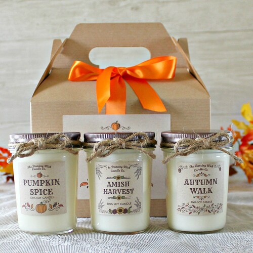 Fall Candle Gift Set / Fall Gift Ideas / Set of 3 Fall Candles Etsy