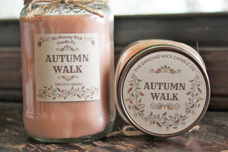 Autumn Walk Pure Soy Candle //Large Pint 16 oz.// Half Pint 8 oz candle/Mason Jar Candle/Hand Poured//Fall Candle//Harvest Candle image 3