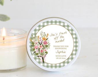 Fresh Off The Market Candle Favors, Bridal Shower Favor Candles, 4 oz Glass Soy Candles, Personalized Wedding Shower Gifts