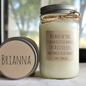Personalized Candle / Best Friend Candle / Gift for Friend / Name Candle / Because of you I laugh / 16 oz Scented Candle image 4