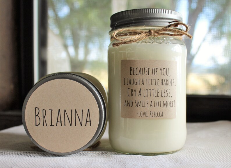 Personalized Candle / Best Friend Candle / Gift for Friend / Name Candle / Because of you I laugh / 16 oz Scented Candle image 4