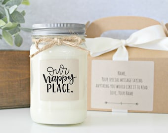 Housewarming gift / Our Happy Place Soy Candle / New Home Gift / Realtor Closing Gift / First Home Gift / Anniversary / Housewarming Candle