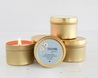 Something Blue / Personalized Bridal Shower Favors / Bulk Wedding Favor for Guests / Set of 10 Candle Favors / Gold Candle Tins / Wildflower