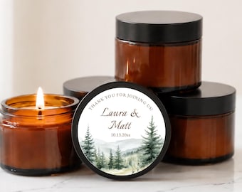 Forest Wedding Candle Favors | 1 oz & 2 oz Mini Soy Candles | Personalized Bulk Favors in Sets of 10 | For Guests | Brown Glass Style