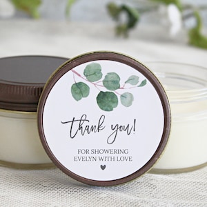 Eucalyptus Bridal Shower Favor Candles / Personalized 4 oz. Soy Candle Favors / Personalized Favors / Greenery Bridal Shower Favors