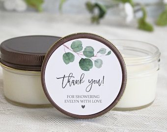 Eucalyptus Bridal Shower Favor Candles / Personalized 4 oz. Soy Candle Favors / Personalized Favors / Greenery Bridal Shower Favors