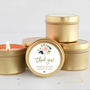 Wedding Favors/ Bulk for Guests / Blush Floral Candle Favors / Set of 10 Candle Favors   / Personalized Wedding Favors / Gold Tin Candles