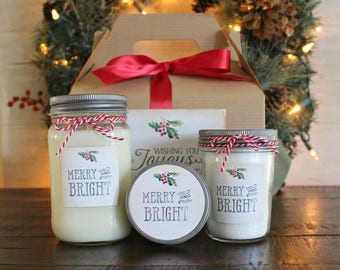 Holiday Candle Gift Set / Christmas Spa Gift Set / Holiday Gift Set / Spa Gift Set / Candle Set / Christmas Gift with Box / Merry & Bright