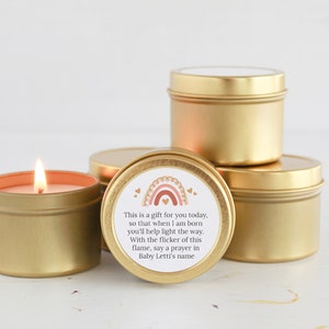 Baby Shower Favors / For Guests Bulk / Boho Rainbow Candle Favors /  Baby Boy / Baby Girl / Gold Tins / Unique Favors / Soy Candle /