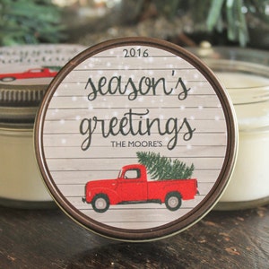 Personalized 4 oz. Red Truck Christmas Candle / Christmas Candle Favor / Rustic Christmas Gift / Christmas Party Favor / Holiday Favor