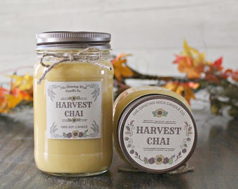 Harvest Chai Pure Soy Candle //Large Pint 16 oz.// Half Pint 8 oz candle/Mason Jar Candle/Hand Poured//Fall Candle//Harvest Candle