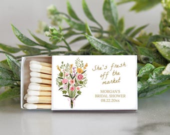 Fresh Off The Market Matchbox Favors, Bridal Shower Matches, Love in Bloom Wedding Favor, Garden Party Favor Matches