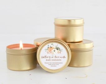 Pumpkin Baby Shower Favors / For Guests Bulk / Pumpkin Favors / Falling in love with baby / Baby Boy / Baby Girl / Gender Neutral / Gold Tin