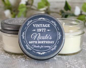 Adult Birthday Party Favor / Personalied 4 oz candle favors / 40th Birthday / 50th Birthday / 30th Birthday / Custom Party Favor / Vintage